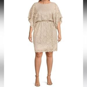 Jessica Howard Boat Neck 3/4 Dolman Sleeve Lace Tie Waist Blouson Dress